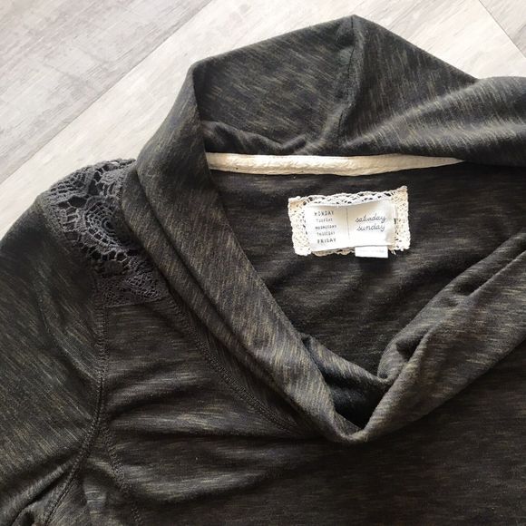 Saturday Sunday Anthropologie Dress Long Sleeve Cowel Neck Boho Granny Crochet M - Picture 2 of 10